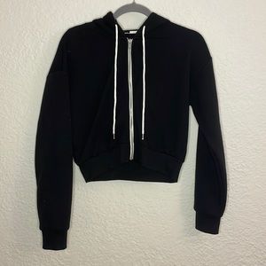 Black cropped zip up hoodie